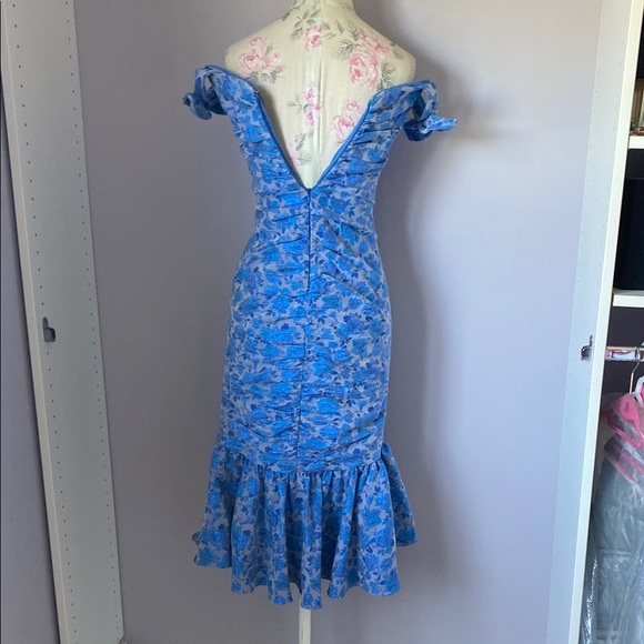 Theia Blue and White Off-Shoulder Sheath Dress - Picture 11 of 16